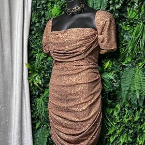 PrettyLittleThing Sequin Dress USA 16 Mini Ruched Bodycon Party Cocktail 2956‎